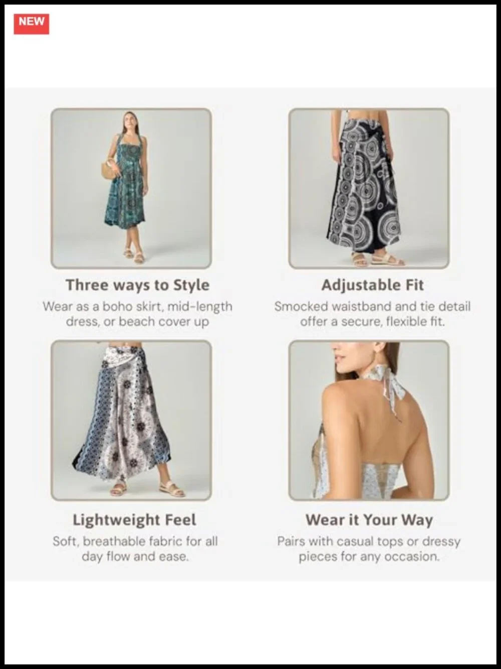 Boho Maxi Skirt for Women - Lightweight Rayon Wrap Skirt